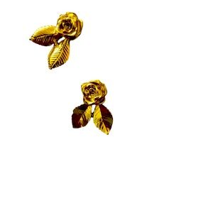 Small gold tone rose earrings for pierced ears